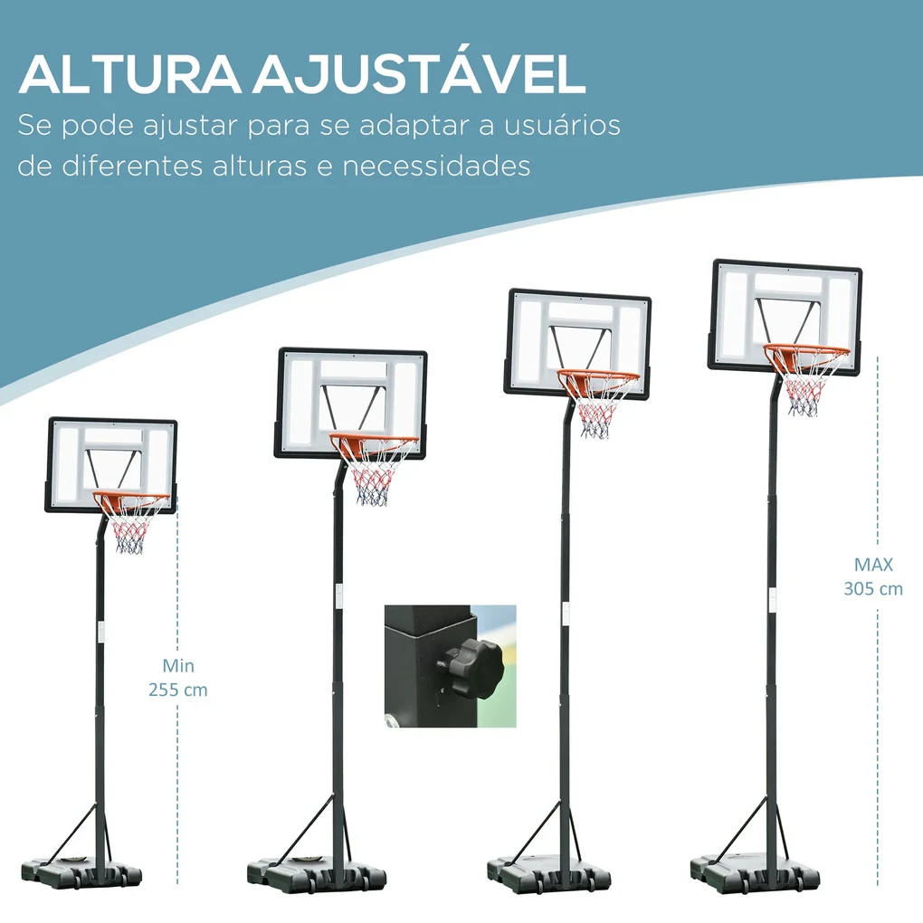 Homcom Tabela De Basquetebol Port Til Ajust Vel Em Altura Base