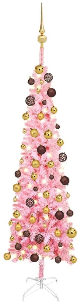 Árvore de Natal fina luzes LED e bolas 120 cm cor de rosa BIANO