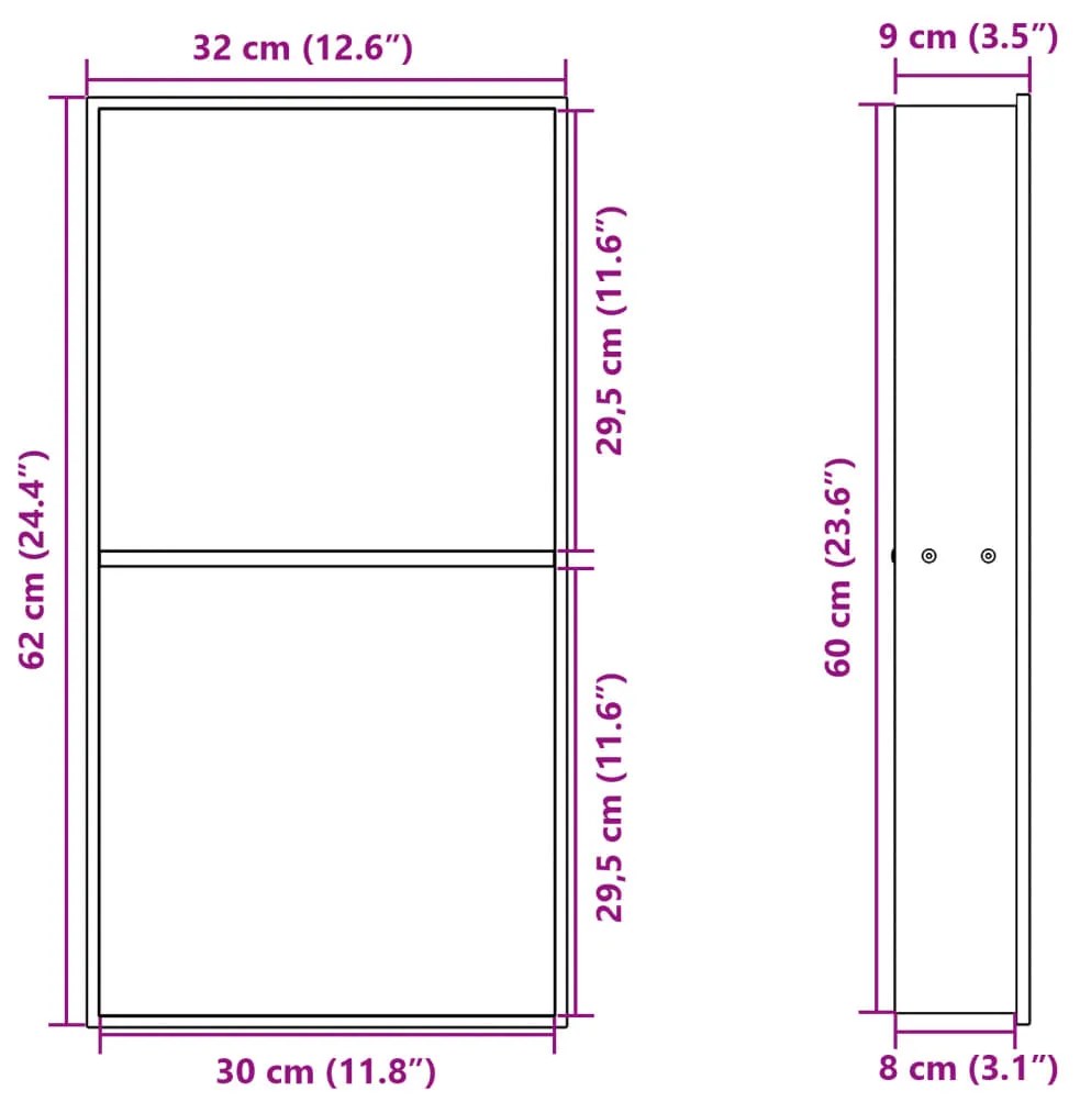 Nicho parede p/ duche 32x62x9 cm aço inoxidável prata escovada