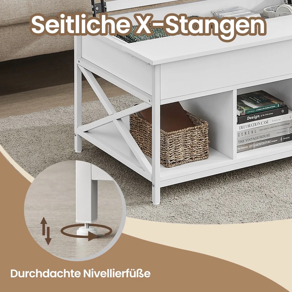 Mesa de centro com altura ajustável 60 x 100 x (48-62) cm Branca