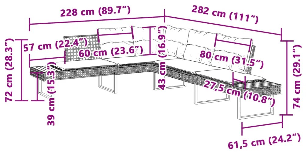 2 pcs conj. sofás de jardim c/ almofadões vime PE/acácia cinza