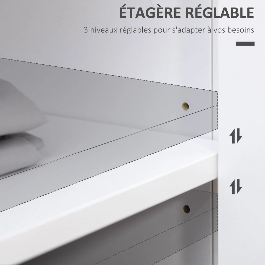 Cómoda com 2 portas e prateleira ajustável em altura, 2 gavetas, 100 x 40 x 85 cm, branca e com acabamento em imitação de madeira