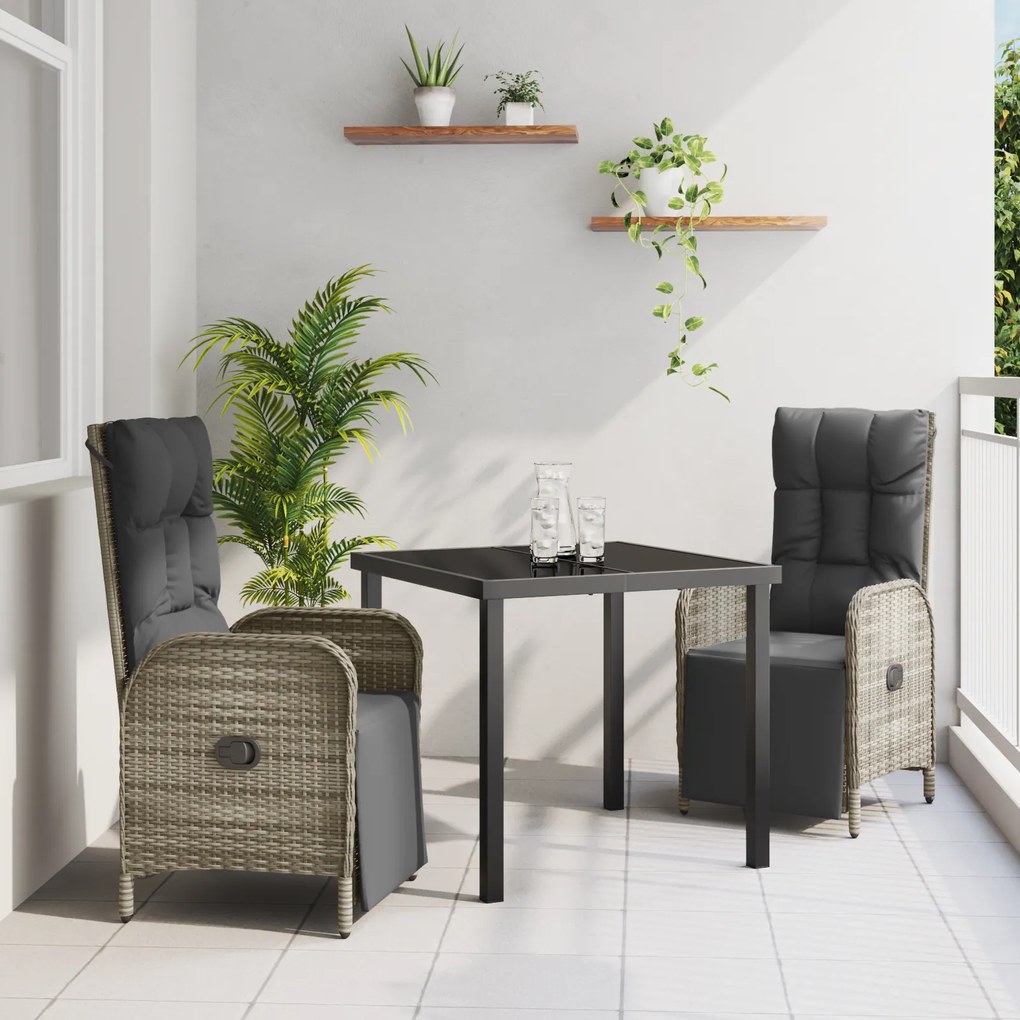 vidaXL Conjunto de Jantar de Jardim com Almofadas Cinza Rattan Poly