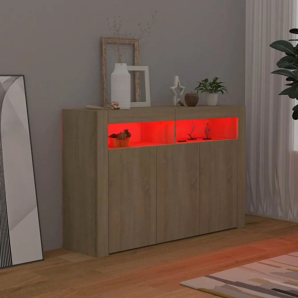 Aparador com luzes LED 115,5x30x75 cm carvalho sonoma