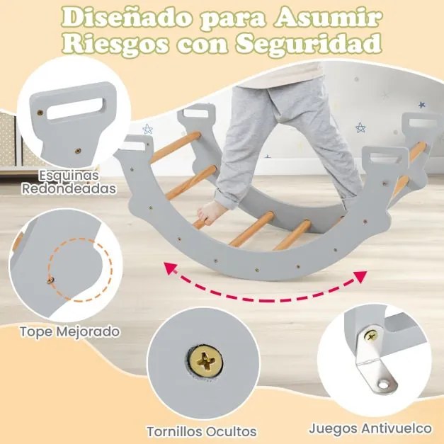Arco de escalada para crianças com almofada, em madeira e cinzento
