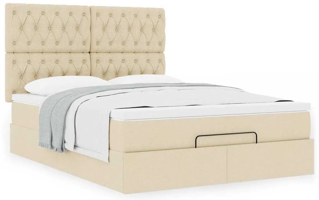 Estrutura de cama otomana com colchão tecido creme 140x200cm