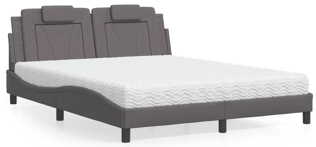 Cama com colchão 160x200 cm couro artificial cinzento