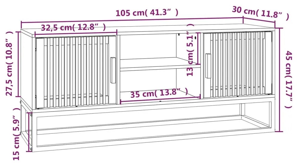 Móvel de TV 105x30x45 cm derivados de madeira e ferro branco