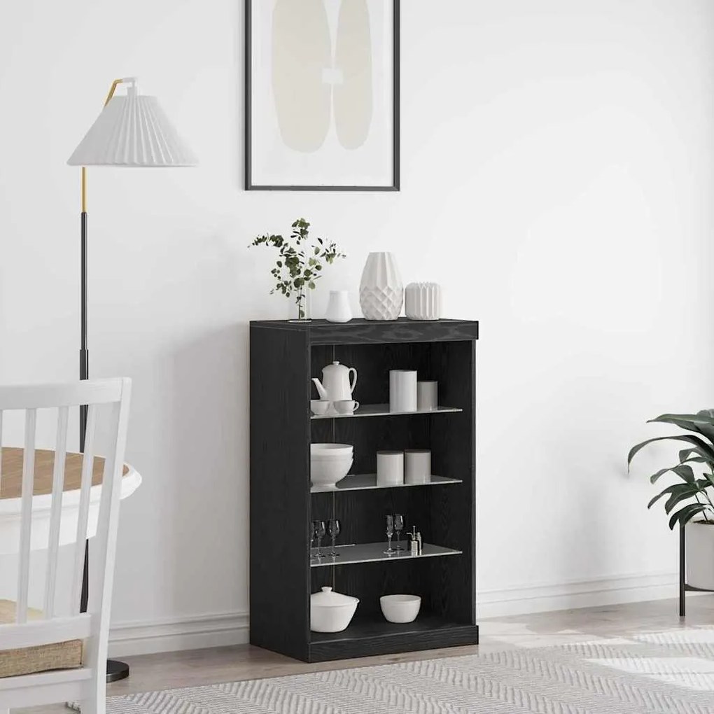 Sideboard vidaXL com Luzes LED Carvalho Preto 60,5x37x100 cm