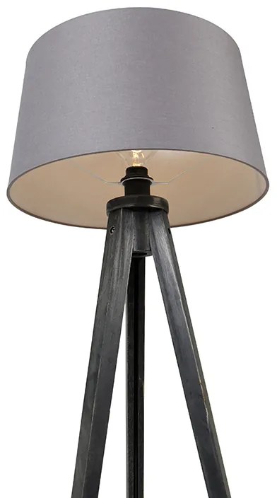 Tripé preto com abajur de linho cinzento escuro 45 cm - Tripod Classic Clássico / Antigo