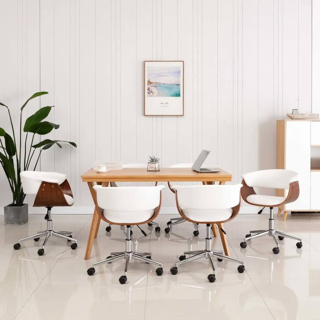 vidaXL Cadeiras de jantar giratórias 6 pcs couro artificial branco