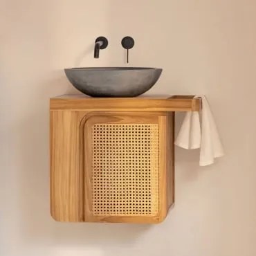 Conjunto De Móveis De Banheiro Suspensos Em Madeira De Teca Georgy Madeira De Teca & Cimento Cinzento Redondo Ø40 Cm Tarsis & Sem Espelho - Sklum