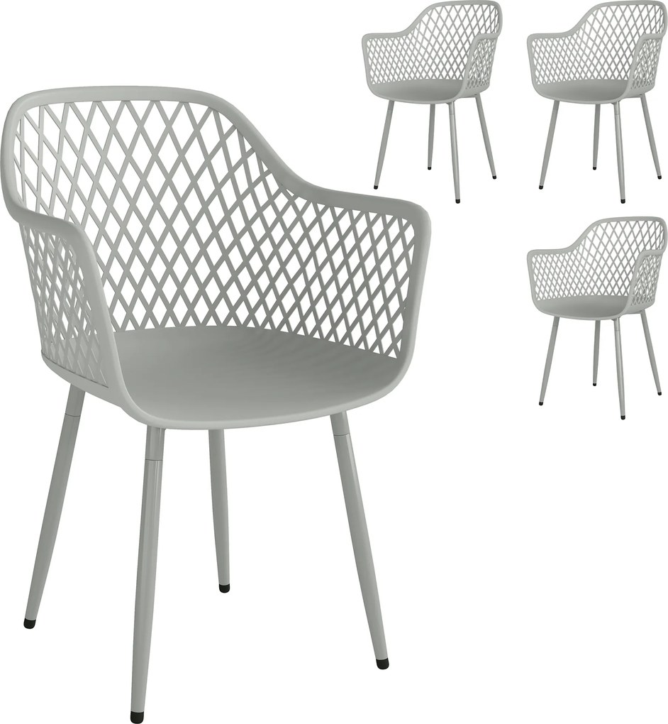 Outsunny Conjunto de 4 Cadeiras de Jardim Exterior em PP com Encosto Diamante  Apoios de Braços e Pés Metálicos 6x51x84 cm Cinzento | Aosom Portugal