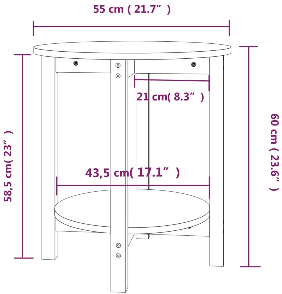 Mesa de centro Ø 55x60 cm madeira de pinho maciça cinzento