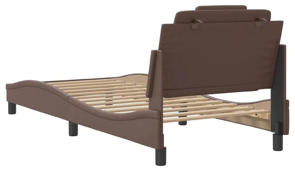 Estrutura cama c/ cabeceira couro artificial 80x200 cm castanho