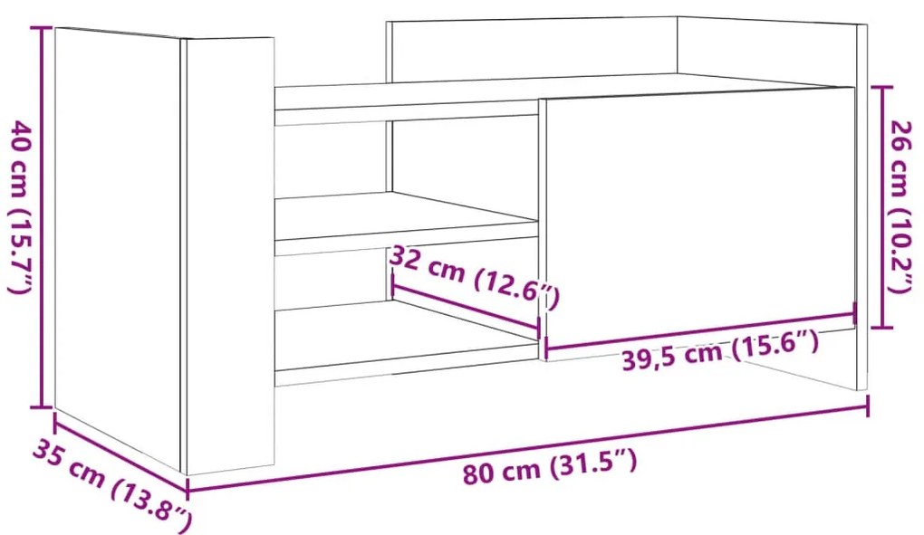 Móvel de TV 80x35x40 cm derivados de madeira cinza-cimento