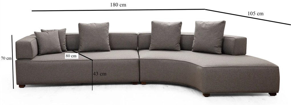 Sofá de Canto Gondol – Cinzento – 180 x 105 cm