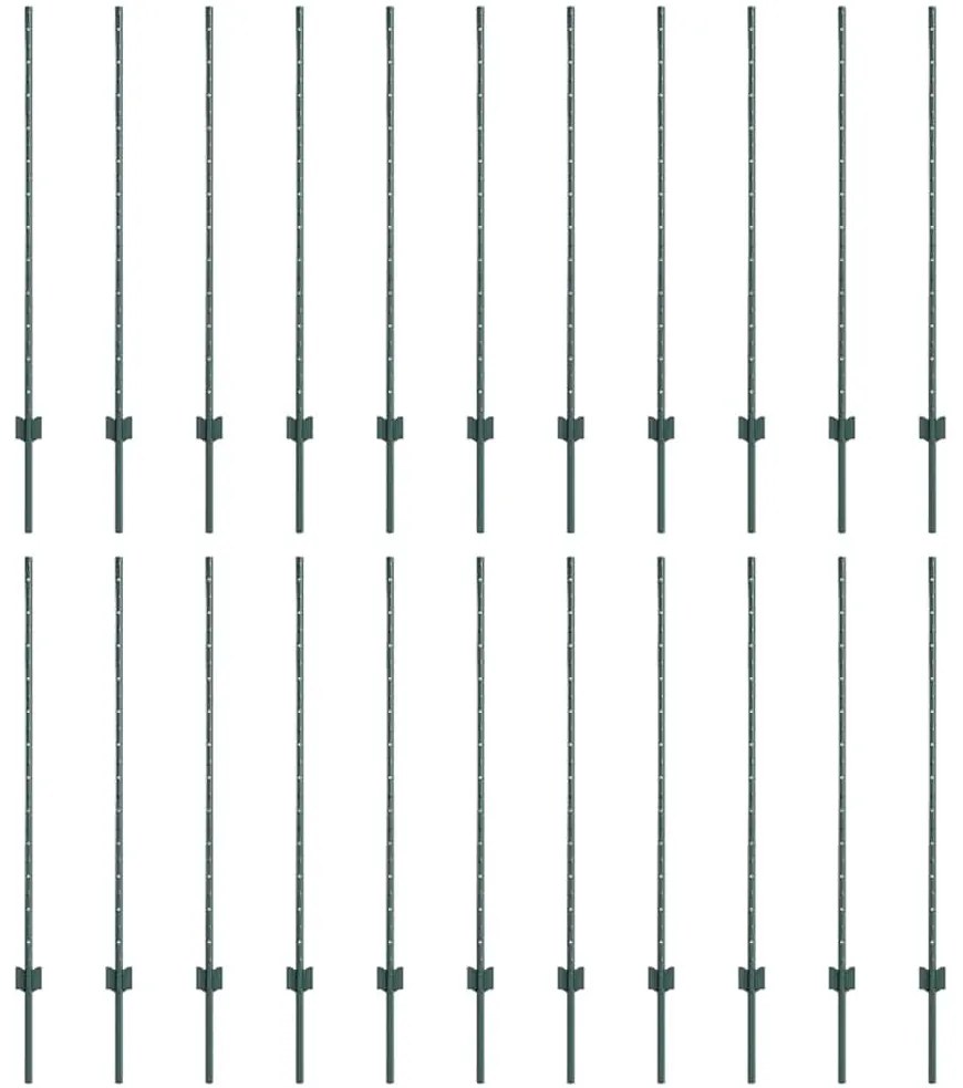 Postes de Cerca Prateados 22 pcs Verde Largo Metal