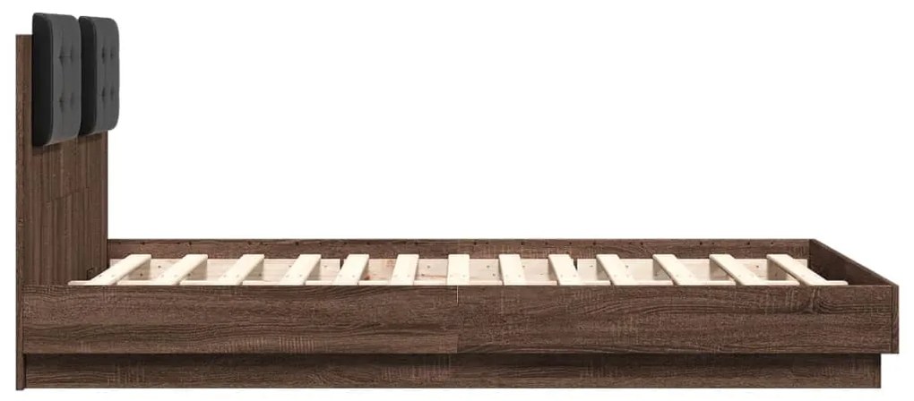 Estrutura cama cabeceira/luzes LED 135x190 cm carvalho castanho