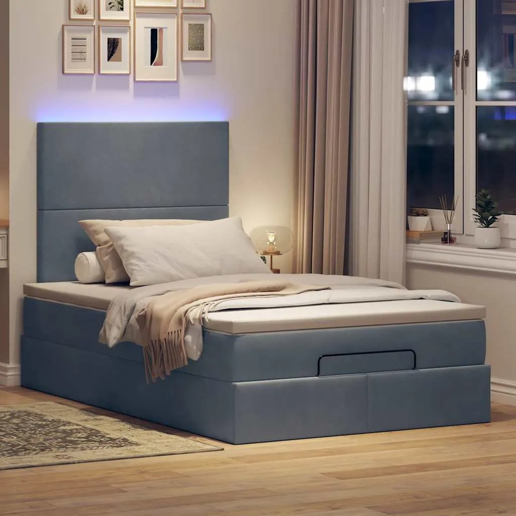Estrutura de cama otomana com colchões cinza escuro veludo