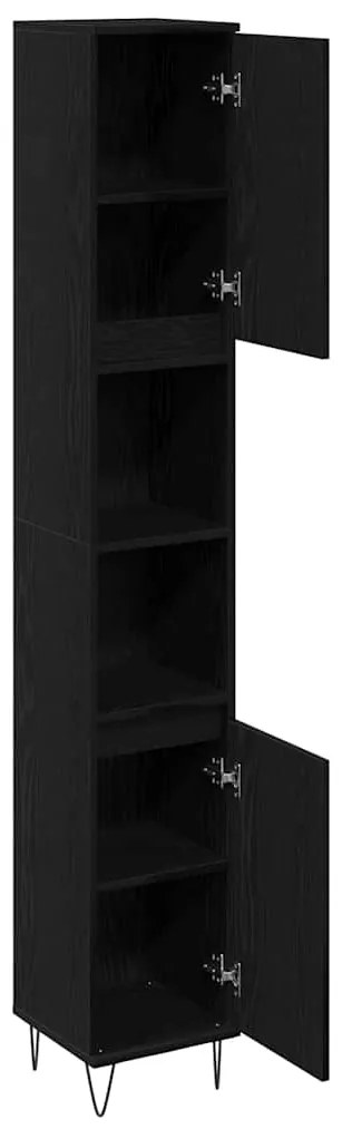 Armário de Banheiro vidaXL Preto Carvalho 30x30x190 cm Madeira Engenha