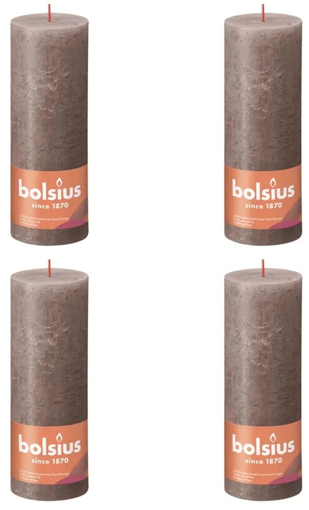 Bolsius Velas rústicas cilíndricas Shine 4pcs 190x68mm cinza-acastanh.