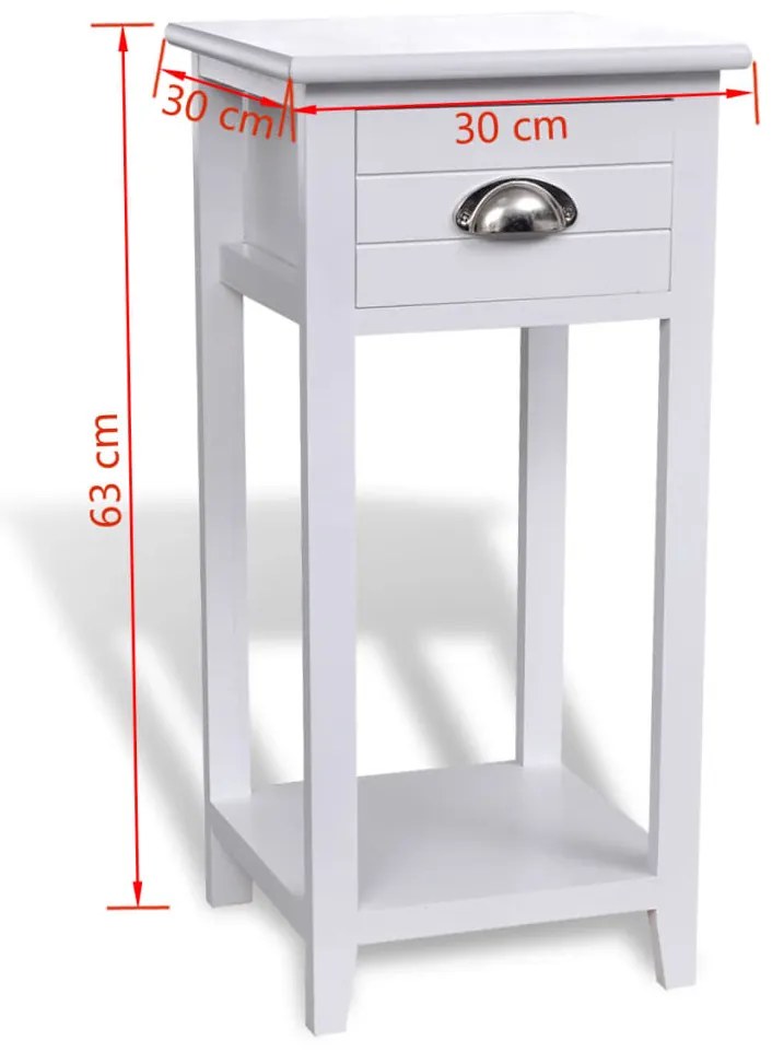 Mesa de cabeceira com 1 gaveta, branco