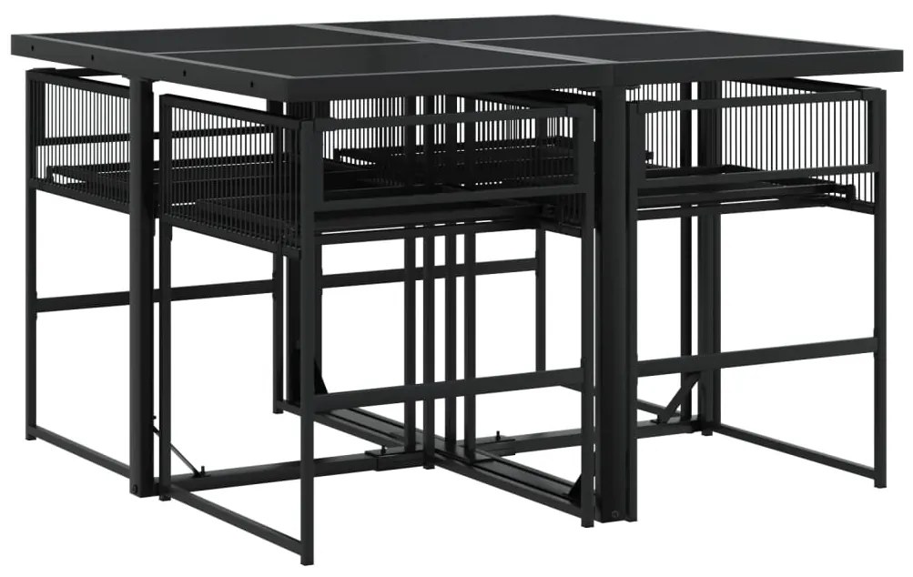 5 pcs conjunto de jantar p/ jardim c/ almofadões vime PE preto