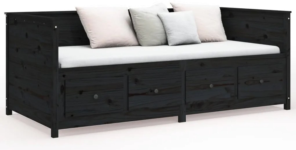Sofá-cama 75x190 cm madeira de pinho maciça preto