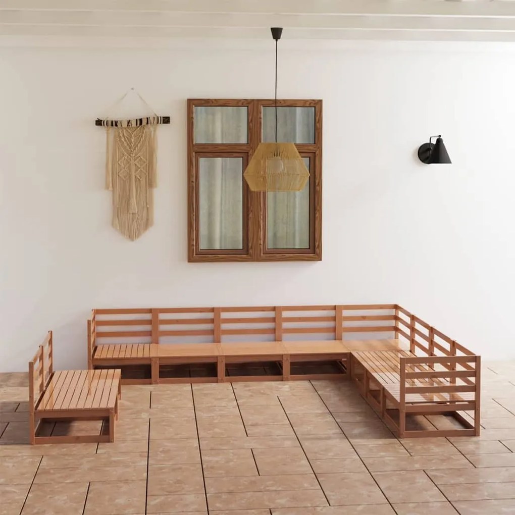 10 pcs conjunto lounge de jardim pinho sólido castanho mel