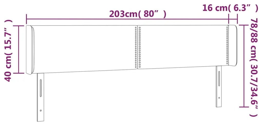 Cabeceira de cama c/ luzes LED tecido 203x16x78/88 cm castanho