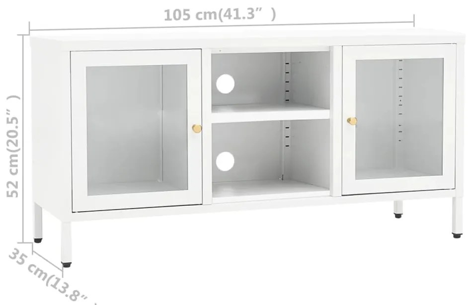 Móvel de TV 105x35x52 cm aço e vidro branco