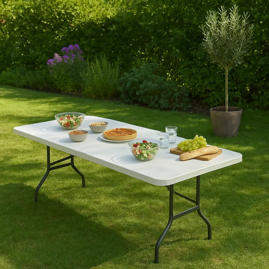 Mesa dobrável de jardim em plástico 220 x 70 x 72 cm Branco