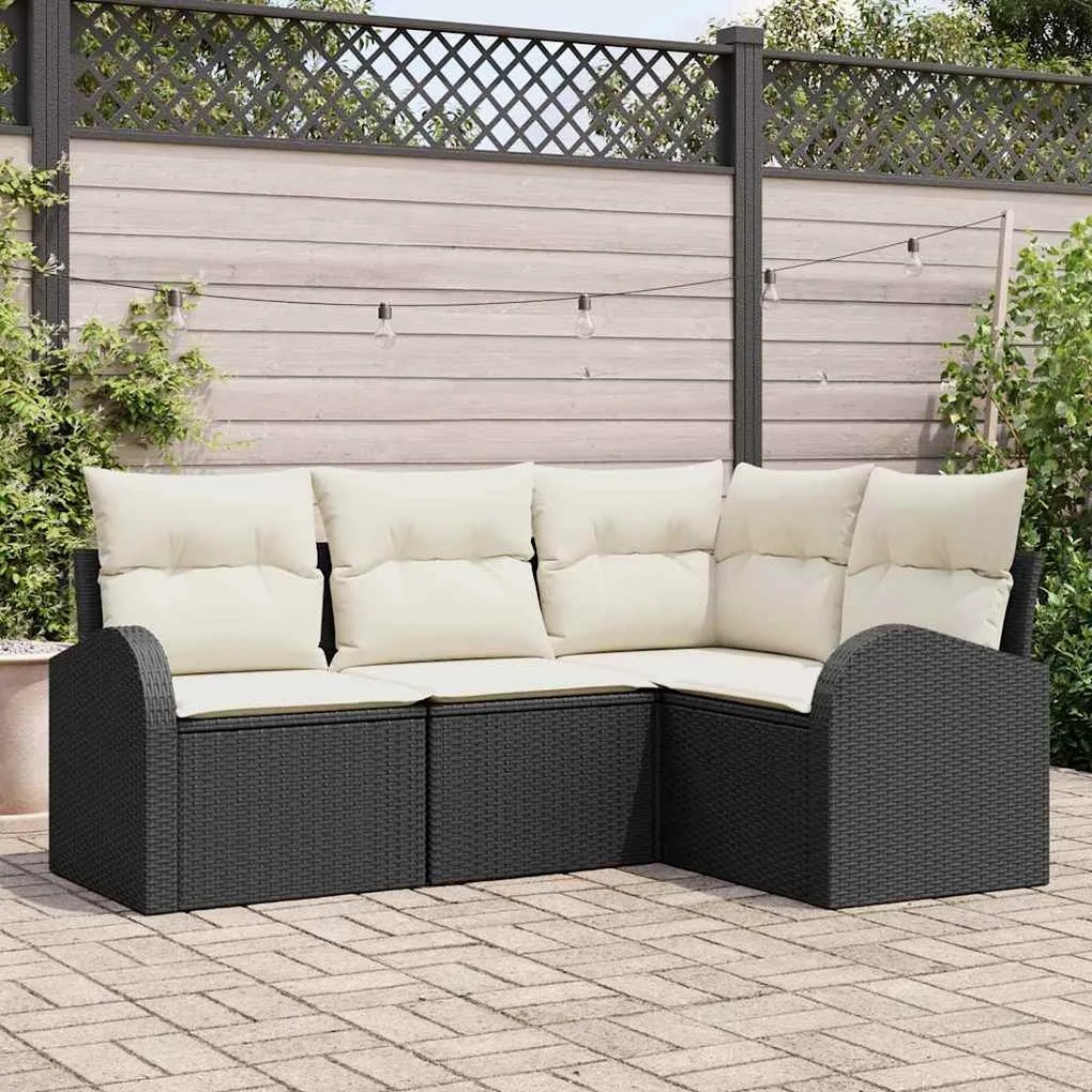 Conjunto de Sofá de Jardim vidaXL com Almofadas Preto Rattan PE