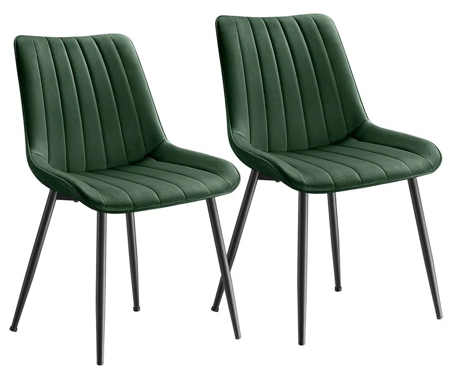 Conjunto de 2 cadeiras de jantar veludo com pernas de aço Preto-verde