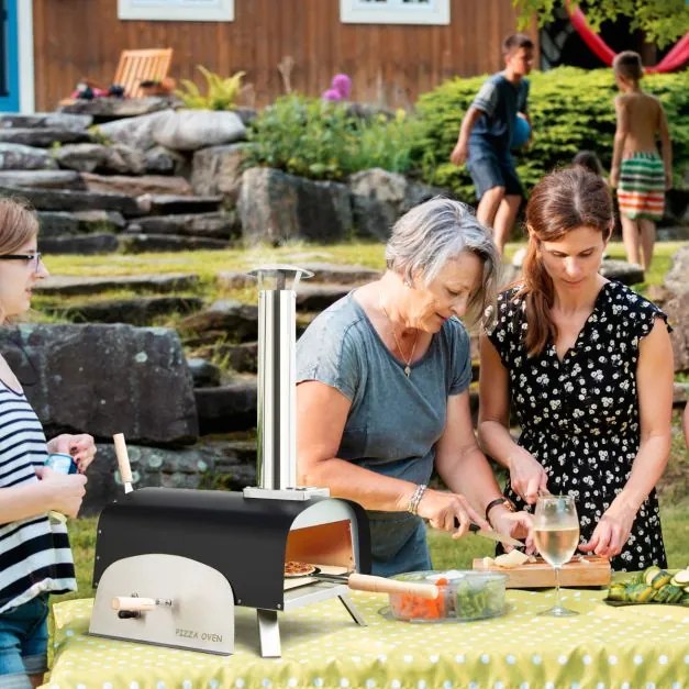 Forno para Pizza de Ferro Portátil com Lareira Extra Grande para jardim Piquenique 42 x 81 x 84,5 cm Preto