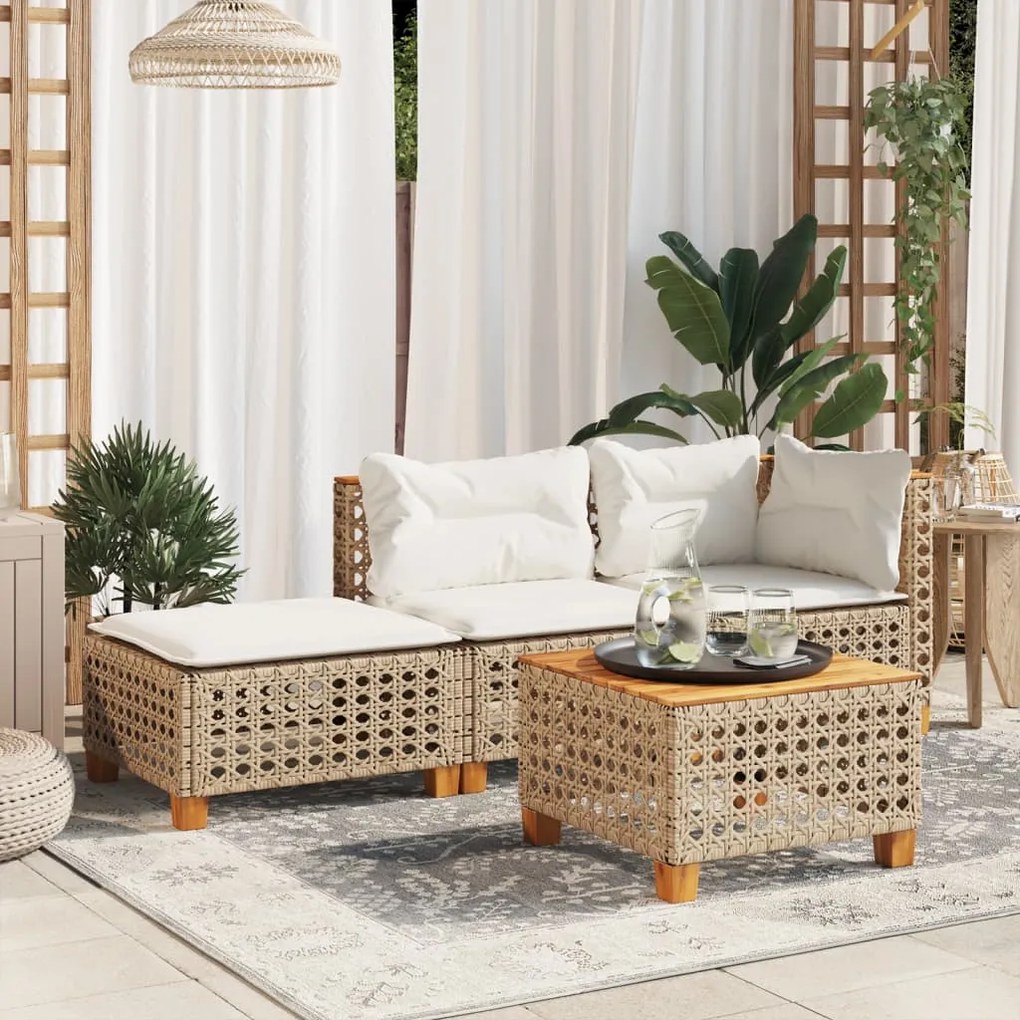 Banco de jardim com almofada 63,5x56x32 cm vime PE bege