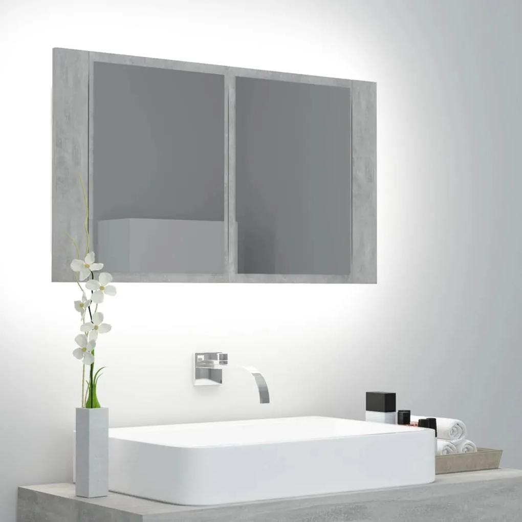 Armário espelhado casa de banho LED 80x12x45 cm cinza cimento