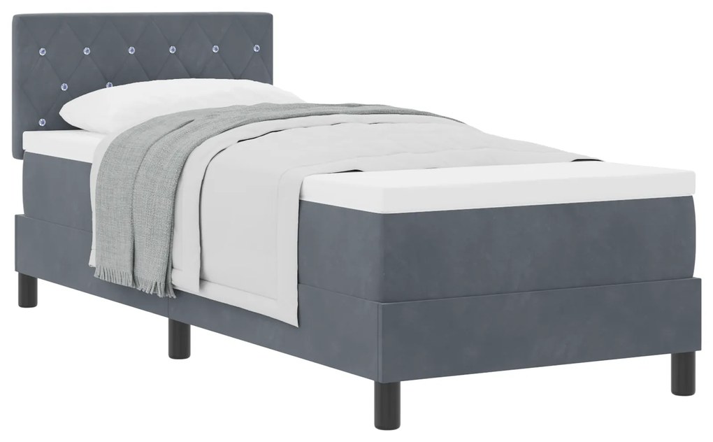 Cama Box Spring com Colchão Cinza Escuro 80x200 cm Veludo