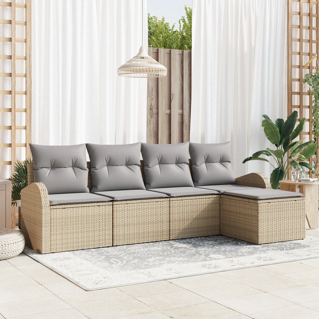 Conjunto de Sofás de Jardim vidaXL com Almofadas Bege Rattan Poliéster