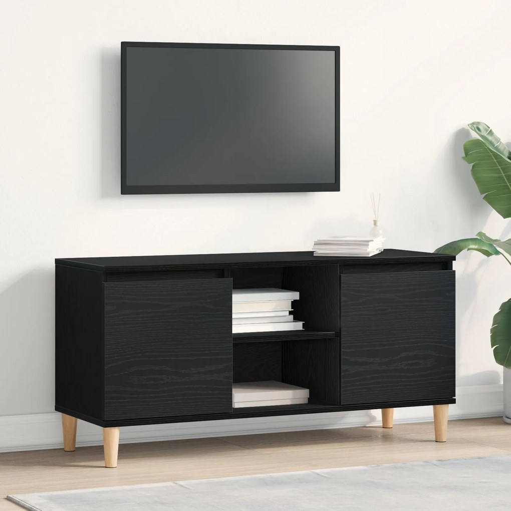 Estante de TV vidaXL com perna de madeira Preto Carvalho 102x35x50 cm