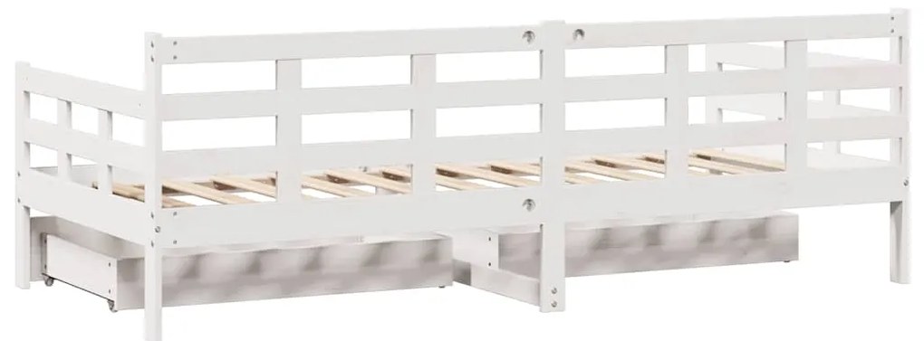 Sofá-cama c/ gavetas 90x190 cm madeira de pinho maciça branco