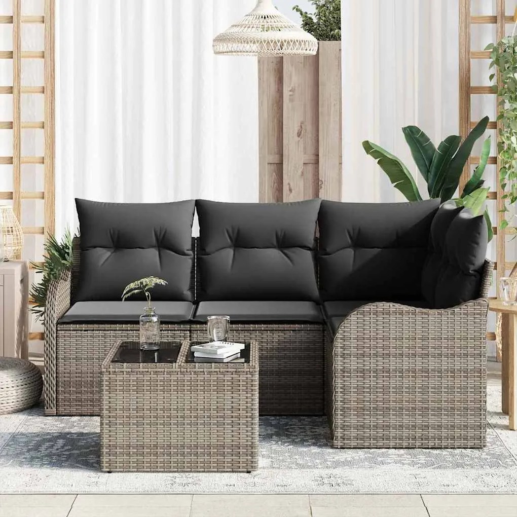 Conjunto de Sofá de Jardim de 4 Peças com Almofadas de Polirattan Pret