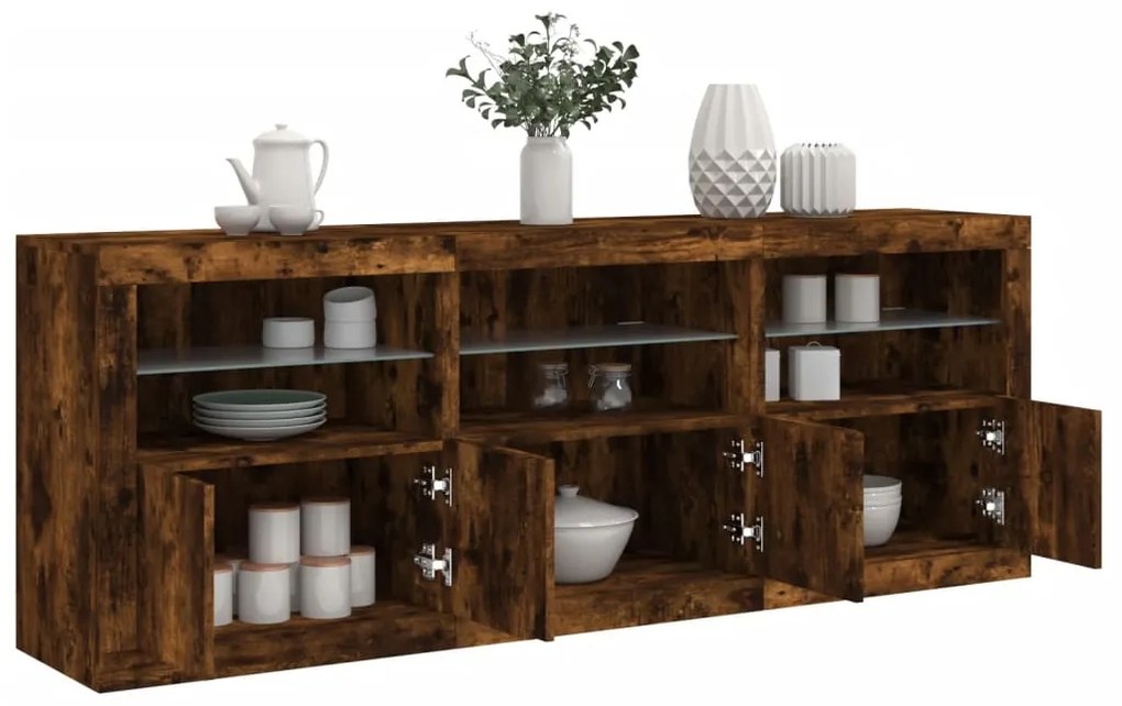 Aparador com luzes LED 181,5x37x67 cm carvalho fumado