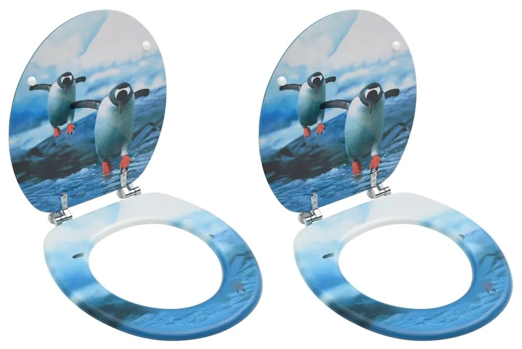 vidaXL Assentos sanita com tampas 2 pcs MDF design pinguim