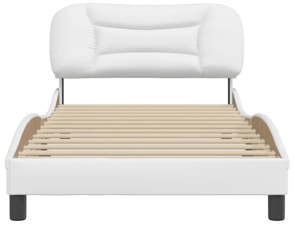 Estrutura cama c/ cabeceira 100x200 cm couro artificial branco
