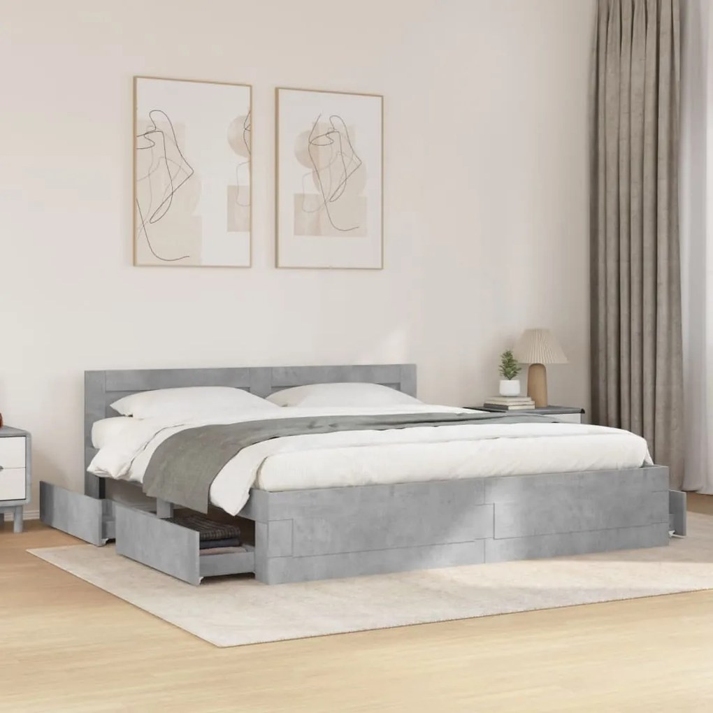 vidaXL Estrutura de cama c/ cabeceira derivados madeira cinza-cimento