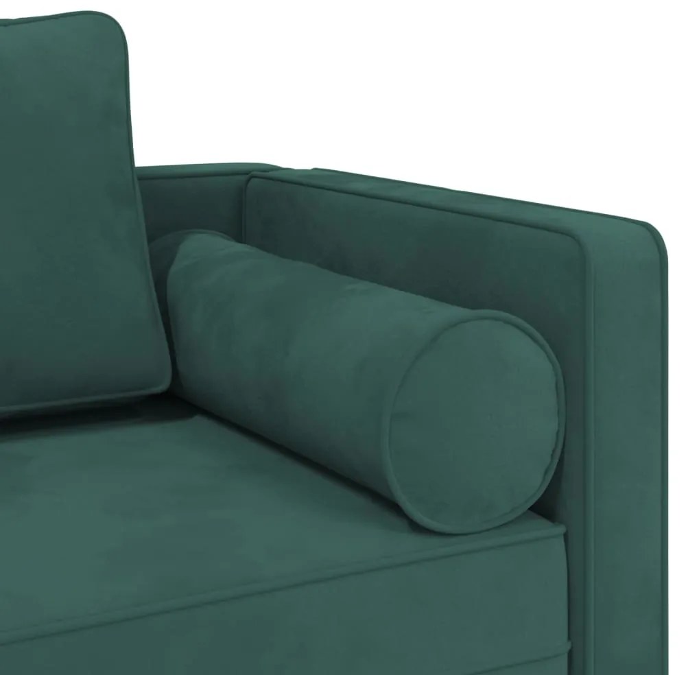 Chaise longue com almofadões veludo verde-escuro