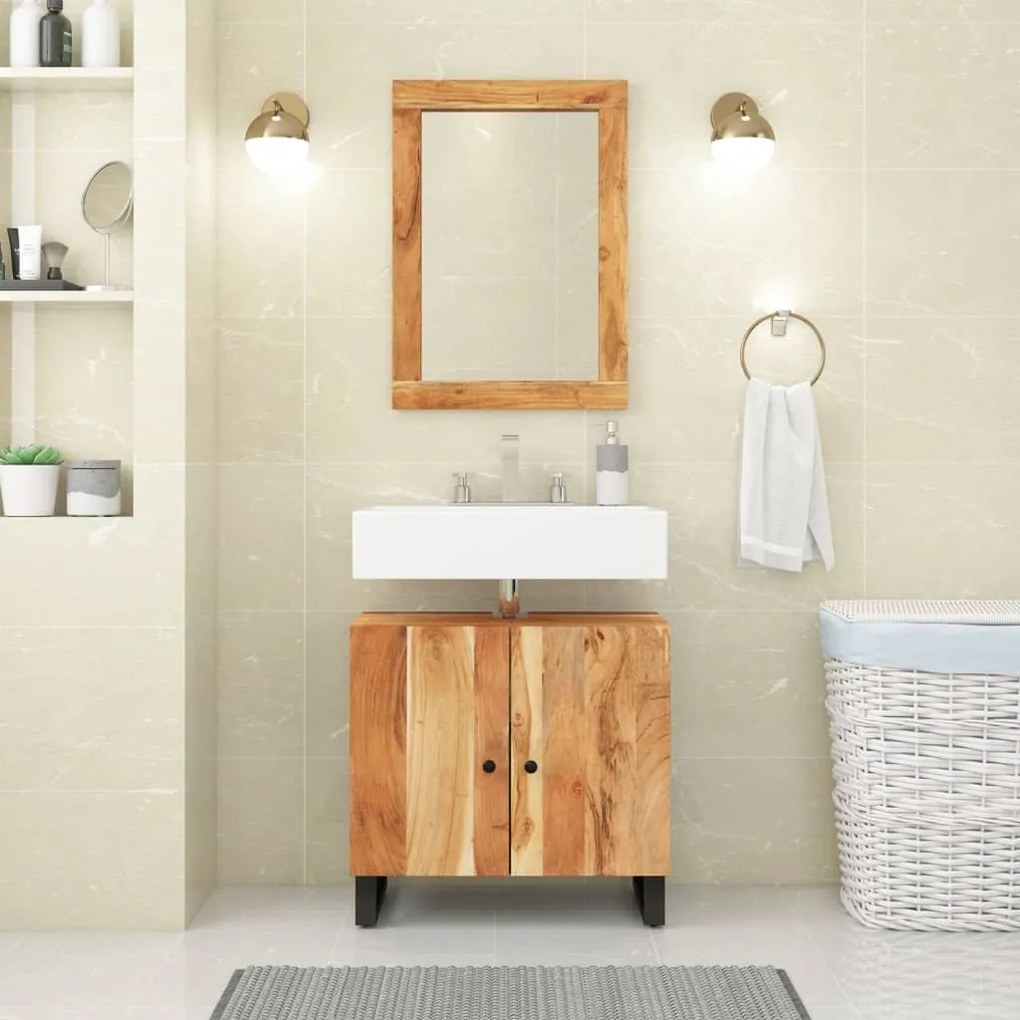 vidaXL 2 pcs conjunto de móveis p/ casa de banho acácia maciça