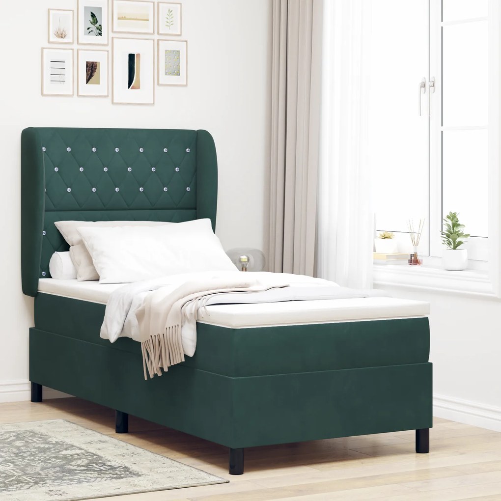 Cabeceira Box com Colchão vidaXL em Verde Escuro - 90x200 cm Veludo
